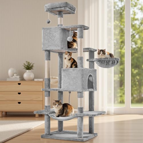Large 66 Inch Cat Tree Tower with Sisal Scratching Post (Light Grey / 66 Inches)