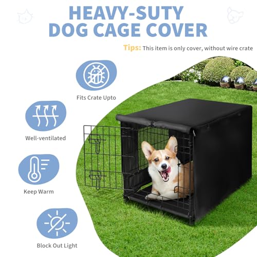 Dog Crate Cover Waterproof Kennel Cover (48.4"L x 30.3"W x 32.3"H / Black with Window)
