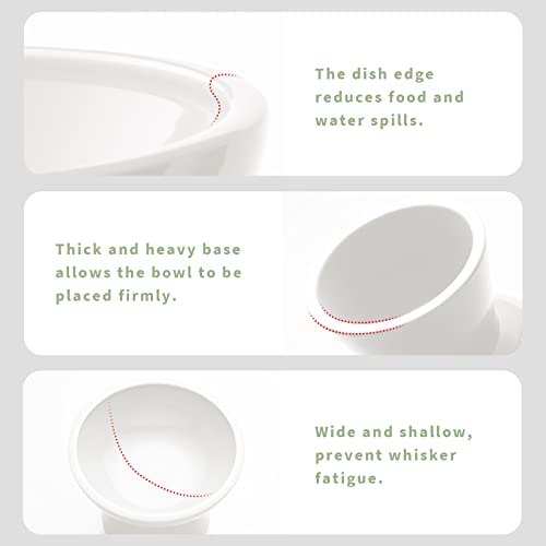 2 Pack Elevated Ceramic Cat Bowls Extra Wide for Food & Water + Food Mat White+Mat (White+Mat)