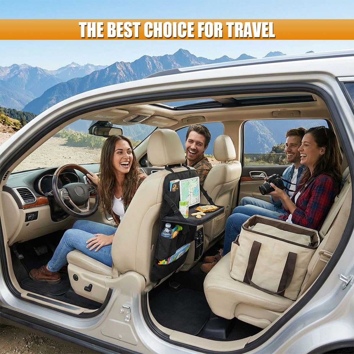 Car Backseat Organizer with Foldable Table Tray (With)
