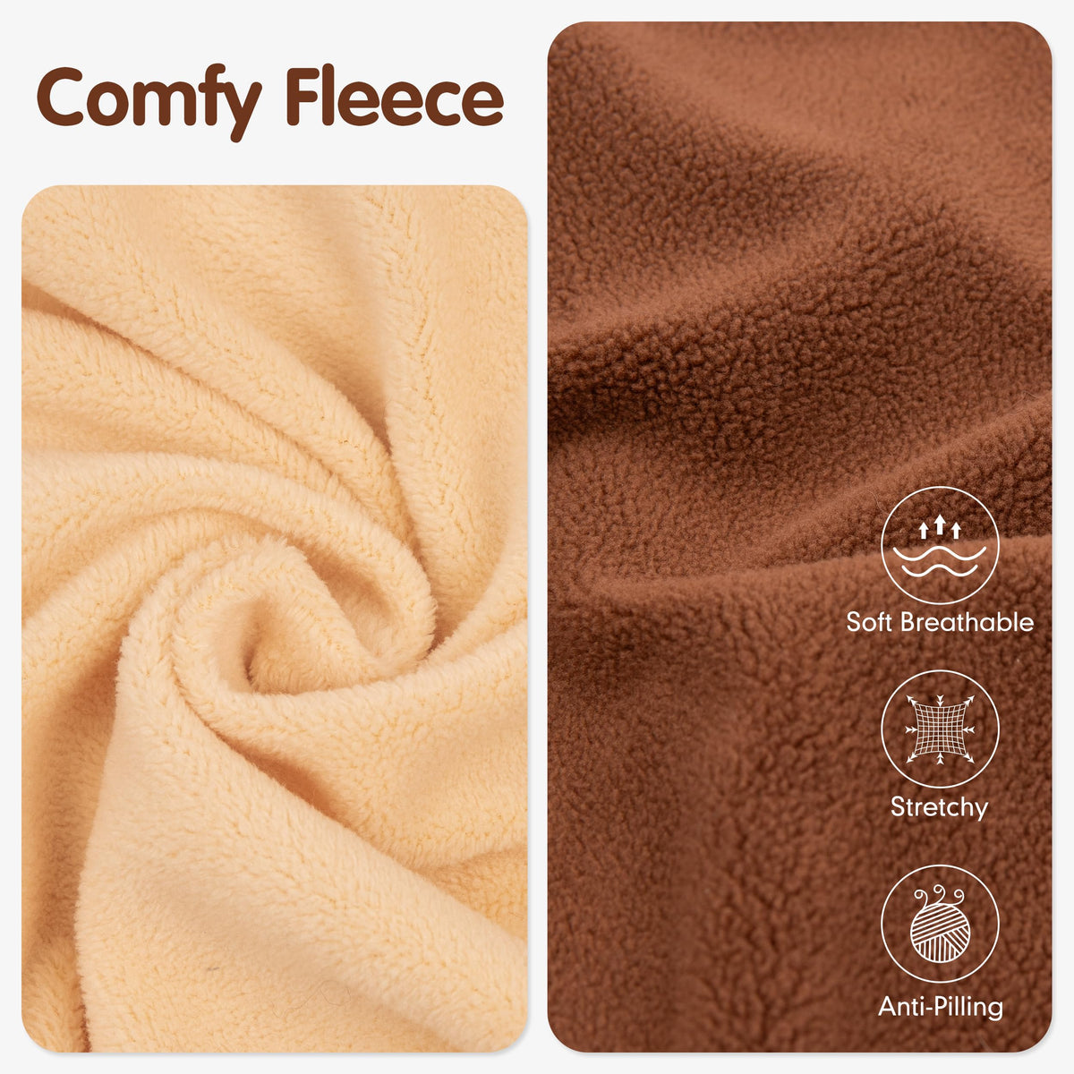 2 Pack Fleece Dog Sweater Pullover Lightweight Reflective Jacket (Small / Brown & Khaki)