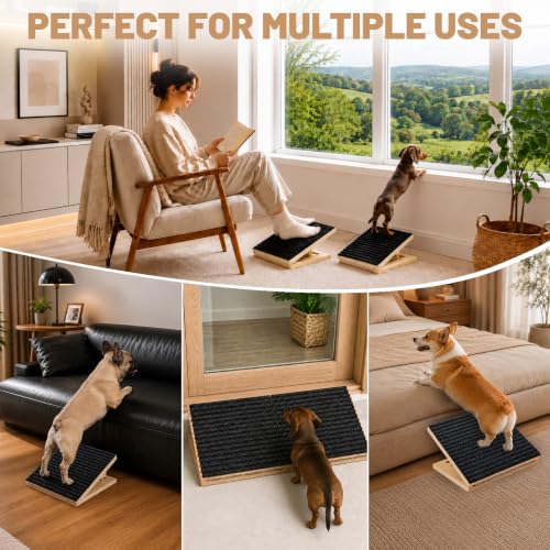 1 Pack Wooden Dog Ramp for Stairs with 8 Anti (Black)