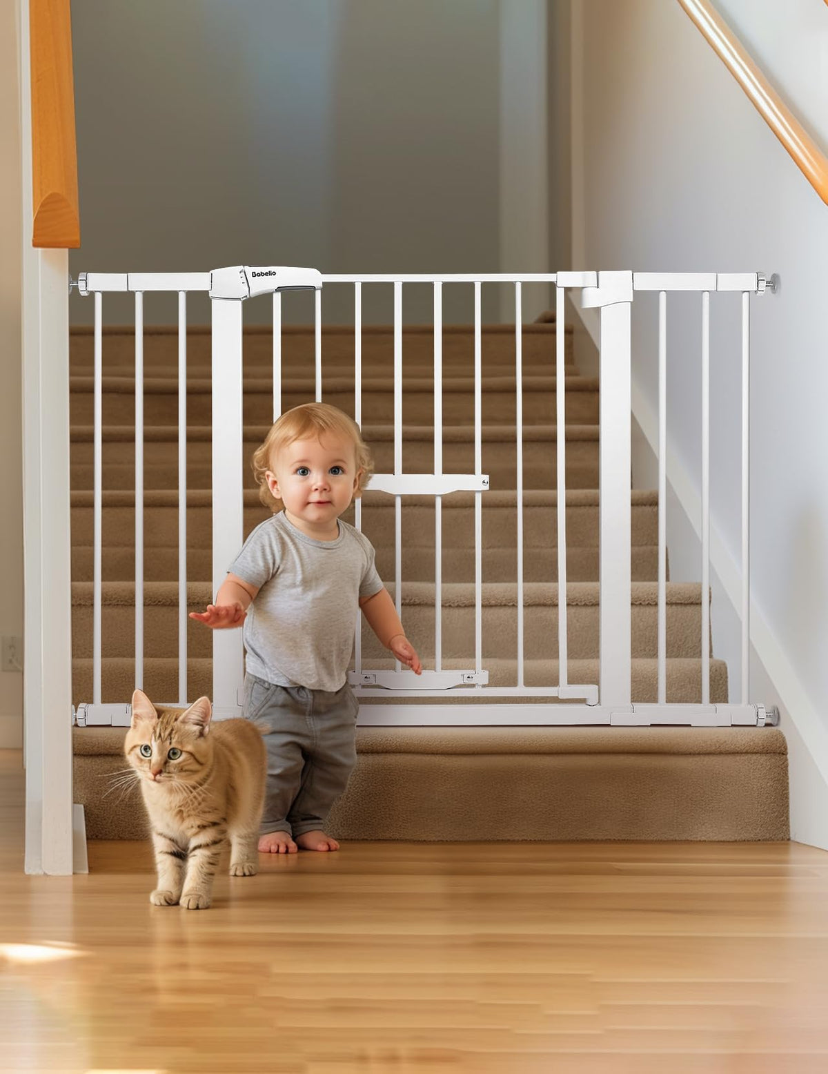 Extra Wide Dog Gate with Cat Door (White / 29-48" Wide, 30" Tall)