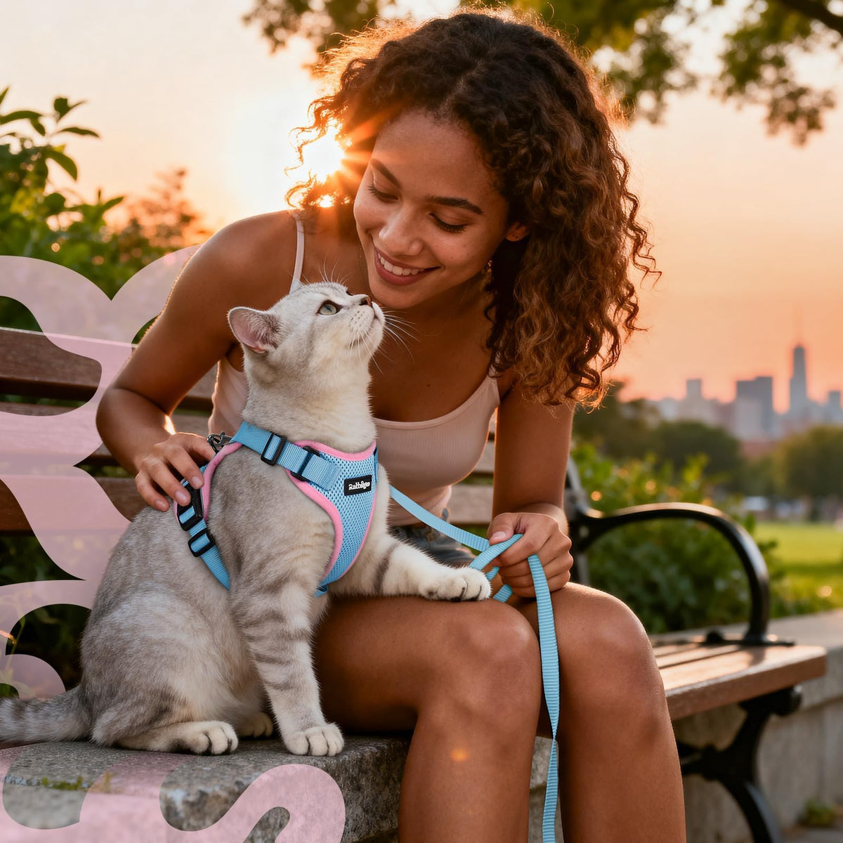 Cat Harness and Leash Set (Xs / Light Blue & Pink)