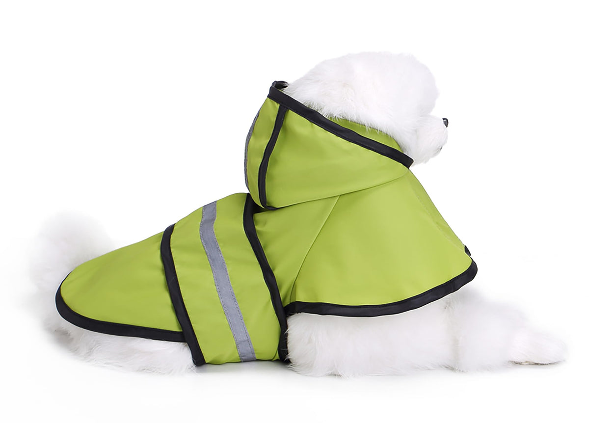 Dog Raincoat Hooded Reflective Waterproof Slicker Poncho (Green / S(3-4 pound))