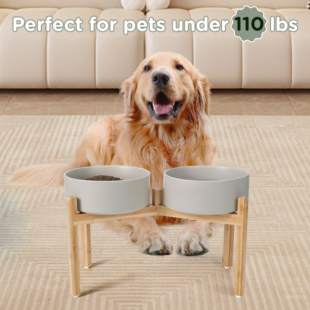Elevated Dog Bowls Ceramic (8.3 in - 7.6 cups / Grey)