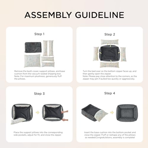 ComfyFleece® Dog Bed for Small Medium Dogs Washable (25.0"L x 21.0"W x 7.0"Th / Warm Grey)