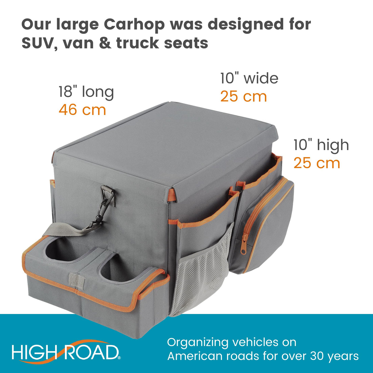 Front Seat Organizer with Tray and Cup Holders (Gray)