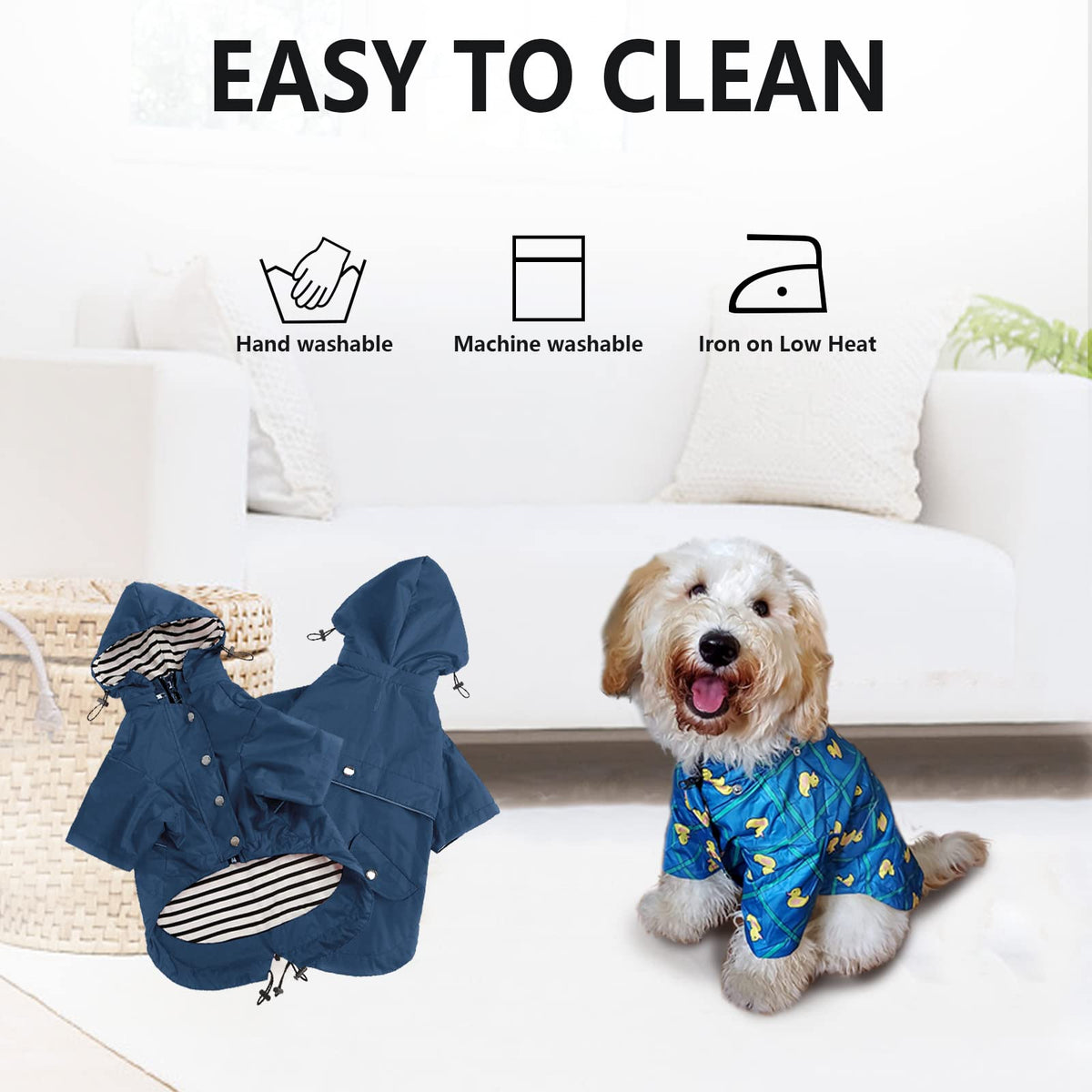 Dog Zip Up Raincoat with Reflective Buttons (X-Large / Dark Blue)