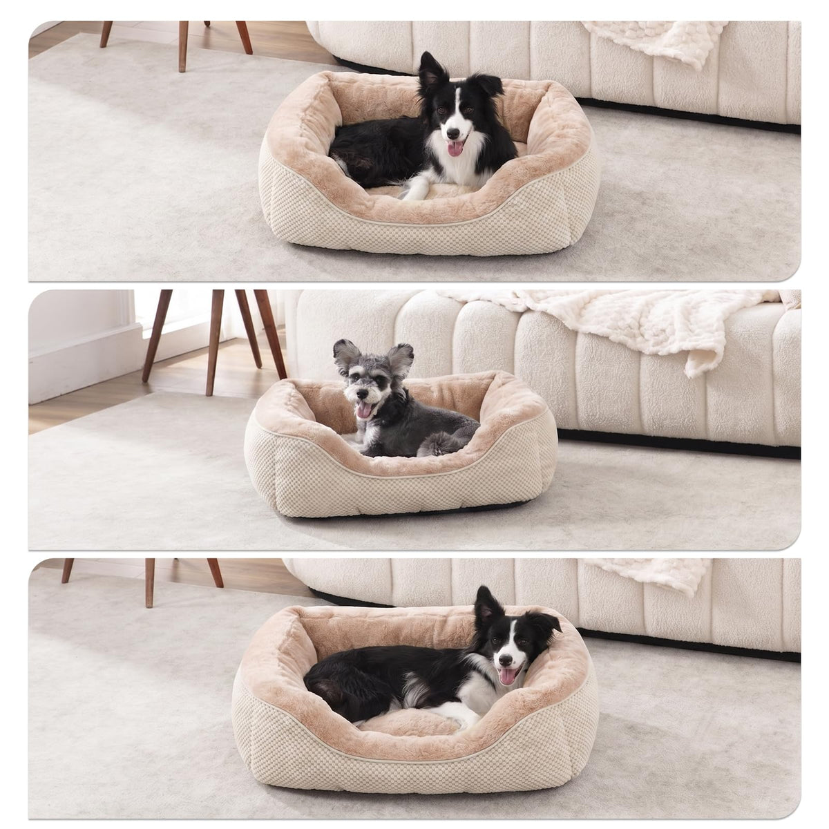 Small Dog Bed for Small Dogs (S PLUS (25"x21"x8") / Beige)