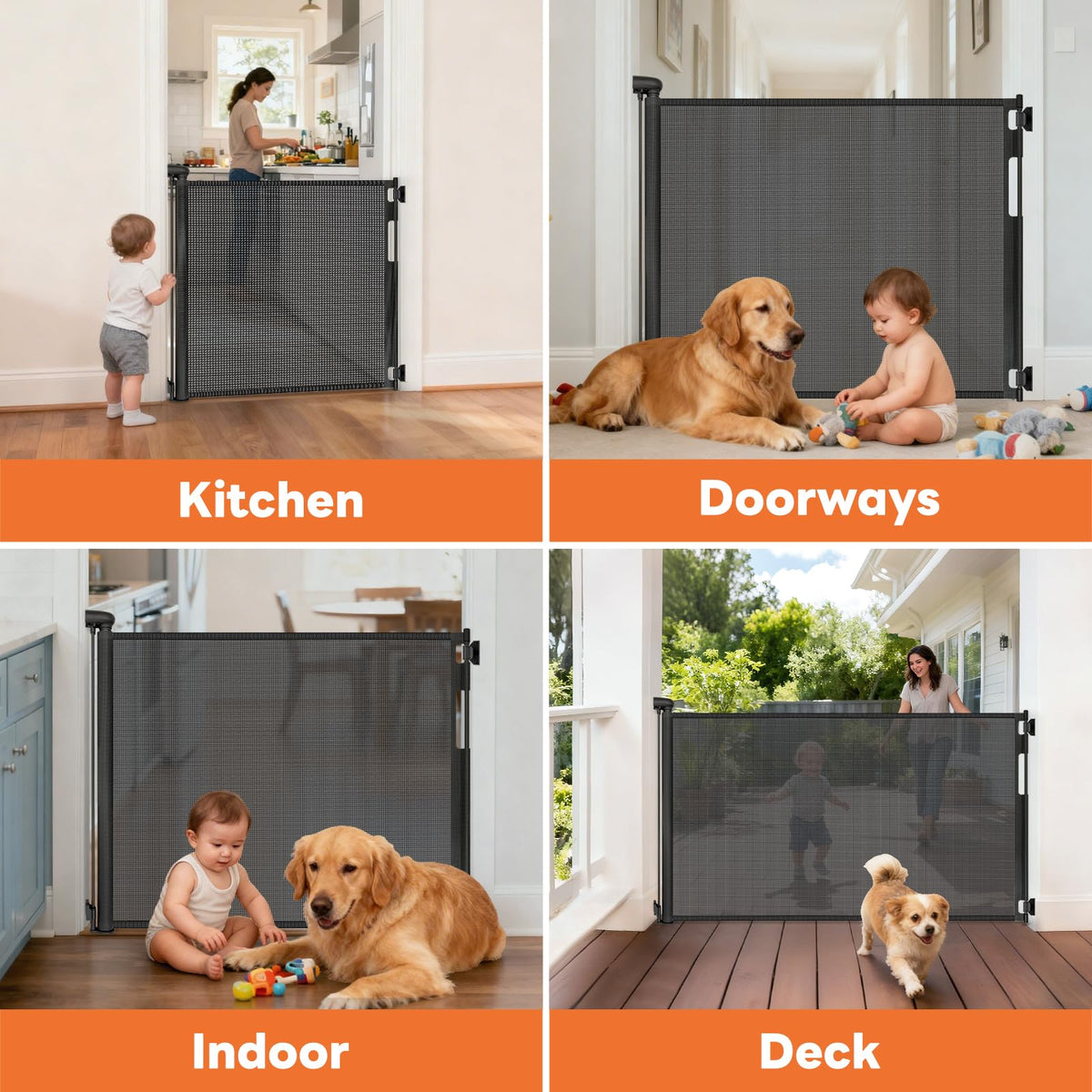 Retractable Baby Gates for Doorways (Black / 33'' Tall X 55'' Wide)