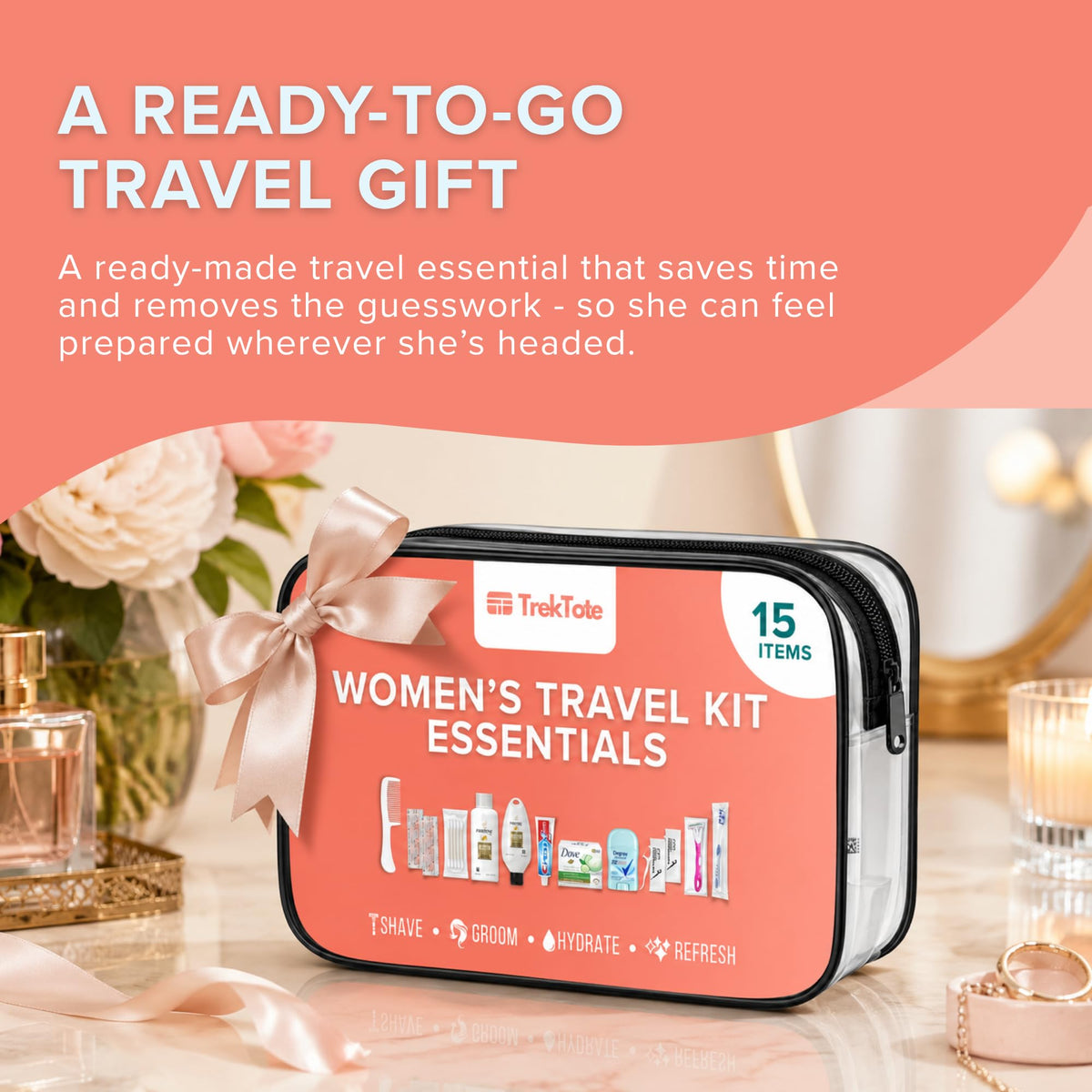 Travel Essentials For Women TSA Approved Toiletry Bag & Travel Size Kit (1 Pack)