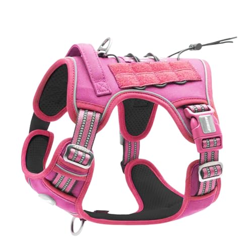 Tactical Dog Harness for Large Dogs (Rose Red / XL(Neck:20-31",Chest:26-42"),75-135 lbs)