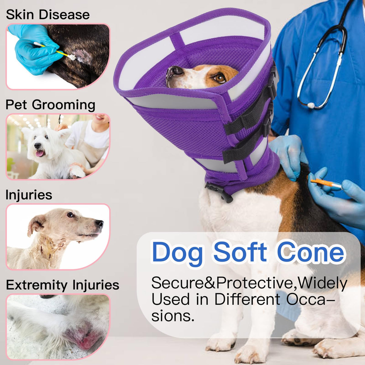 Soft Dog Cone Collar to Stop Licking (Purple / Small)