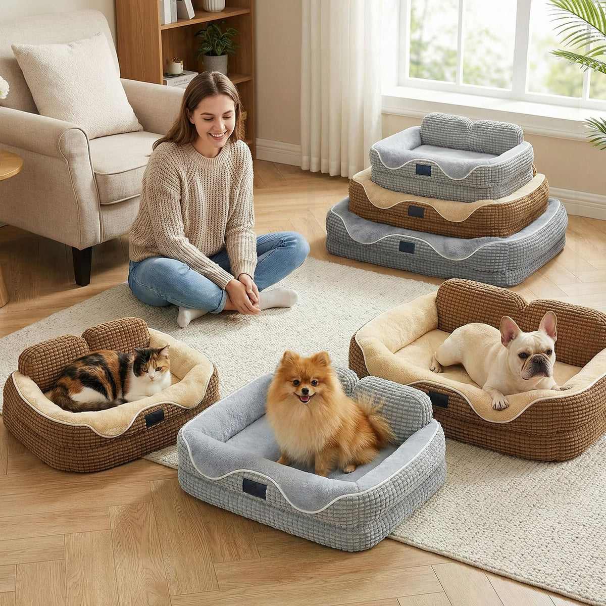 Square Dog Bed Medium Size Dog (Mocha Brown / 28"L x 22"W x 8"H)