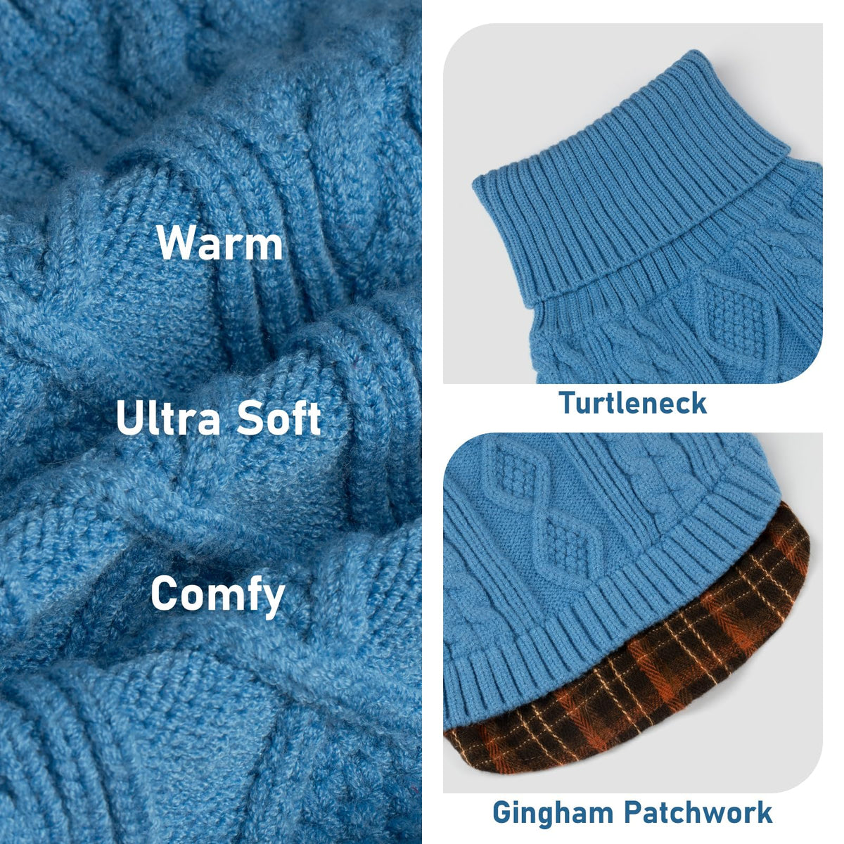 Dog Sweater for Medium Large Dogs Turtleneck Thick Knit Pullover (XX-Large (35-60lbs) / 8# Light blue)