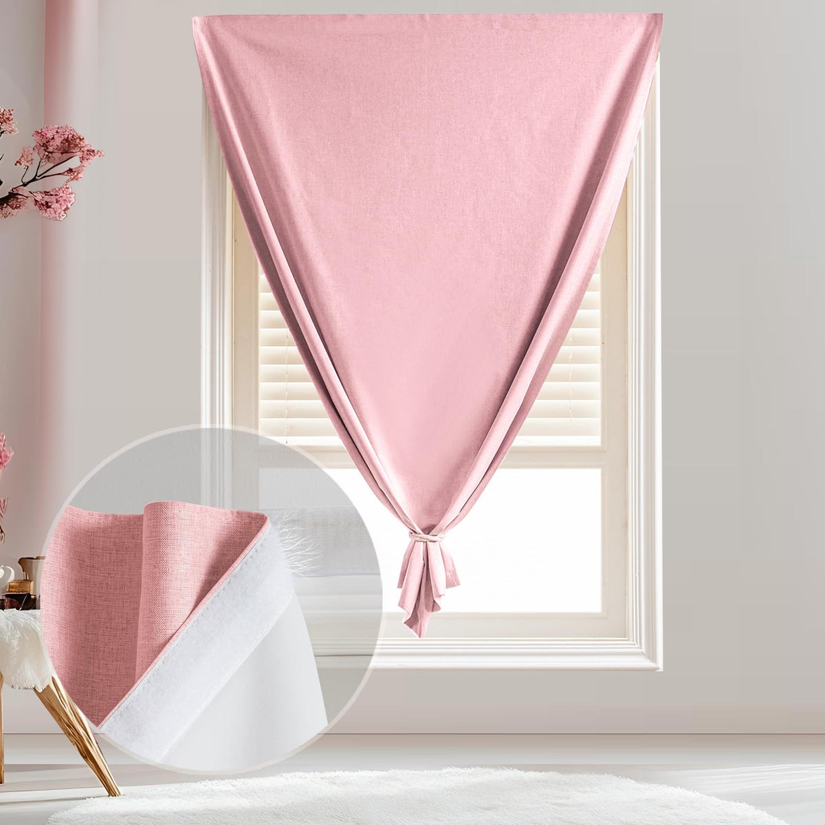 100% Blackout Stick on Self Stick Curtains (Light Pink / 46"W x 72"H)