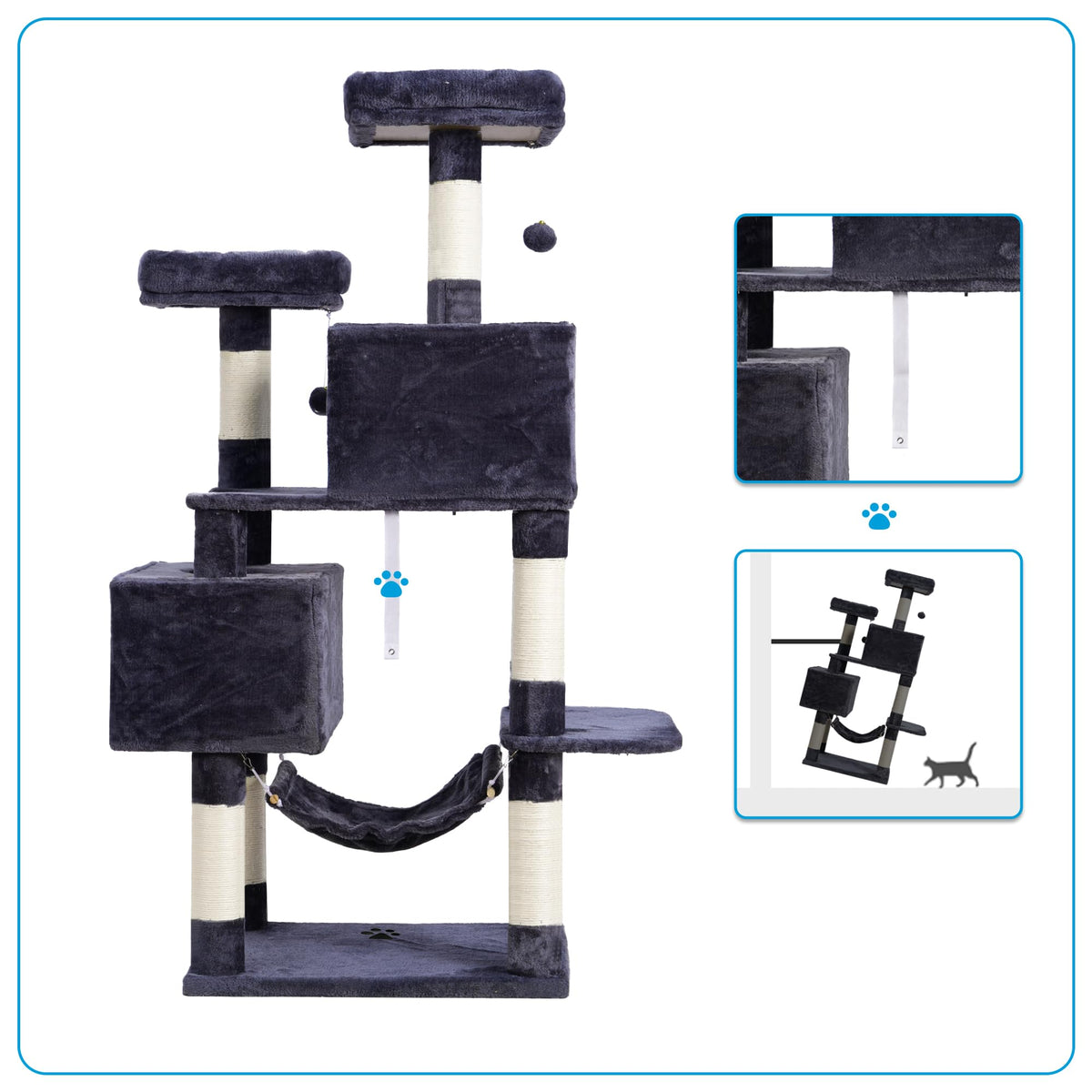 Cat Tree Tower with Sisal Scratching Posts (53.7 Inches / Smoky Gray)