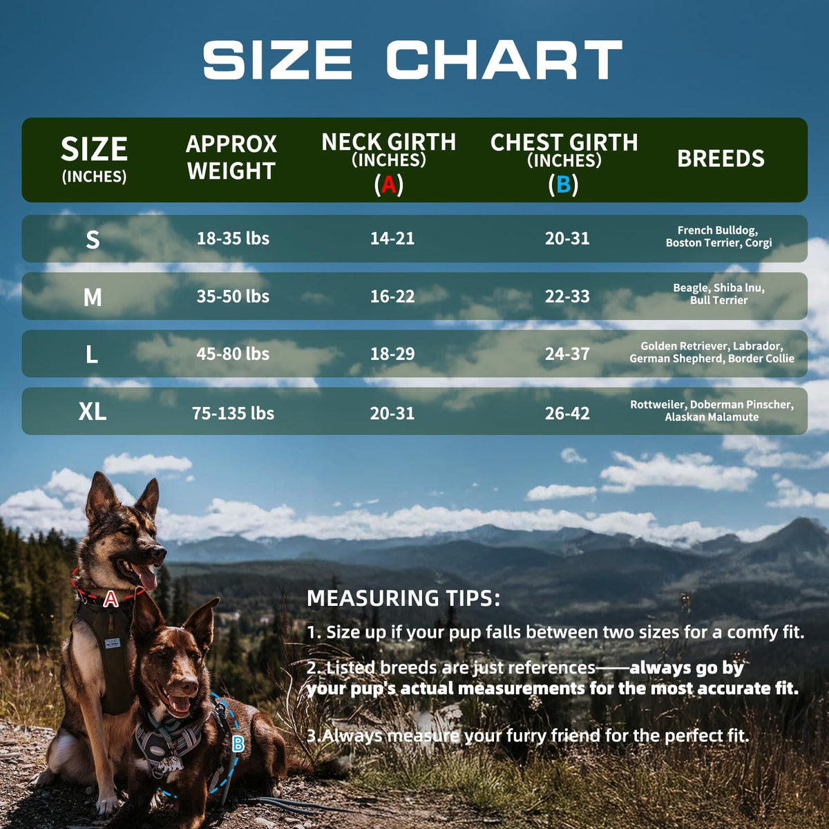 Tactical Dog Harness for Large Dogs (Green / XL(Neck:20-31",Chest:26-42"),75-135 lbs)
