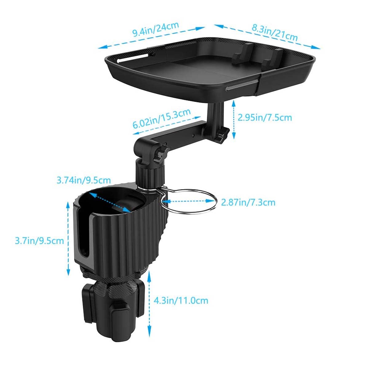 4-in-1 Car Cup Holder Expander Tray,Detachable Car Food Tray Retractable with Dual Cup Holder, Phone Holder, 360°Rotation Adjustable Base, Road Trip Essentials Car Accessories (A01) (A01)