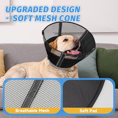 Dog Cone Collar Soft to Stop Licking Surgery Recovery Alternative (Black / XL(Depth: 10.8in, Girth: 16.0-19.5in))