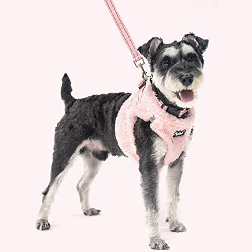 Dog Harness Collar and Leash Set No Pull for Small Medium Sized (Plush Pink / M (CHEST 16"-18"))