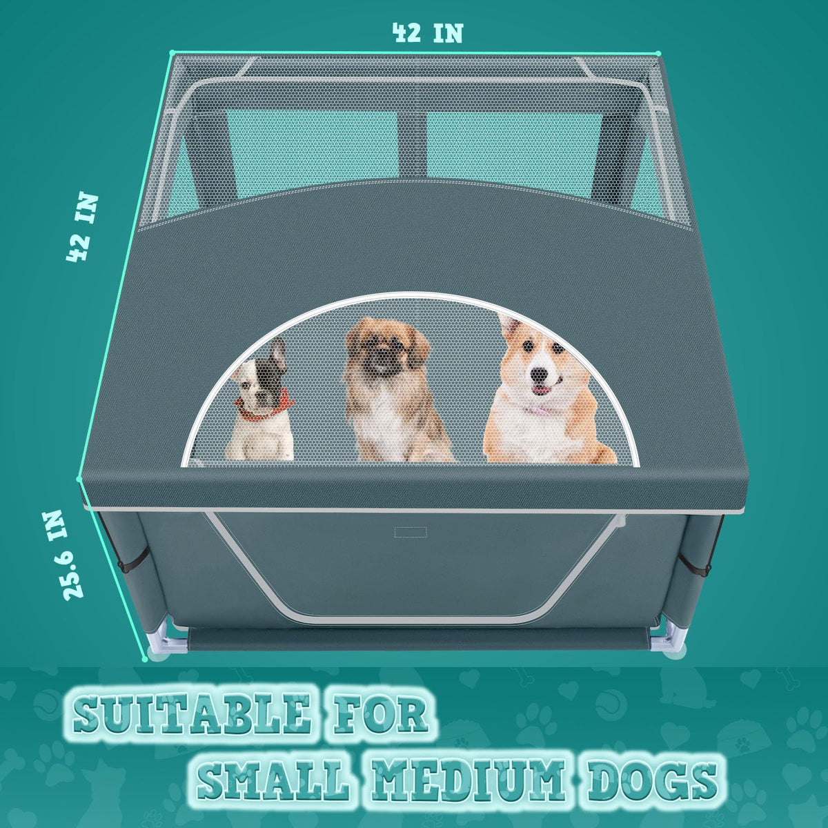 42x42 Inch Puppy Playpen with Cover (Bluish Green / 42x42 IN With Cover)