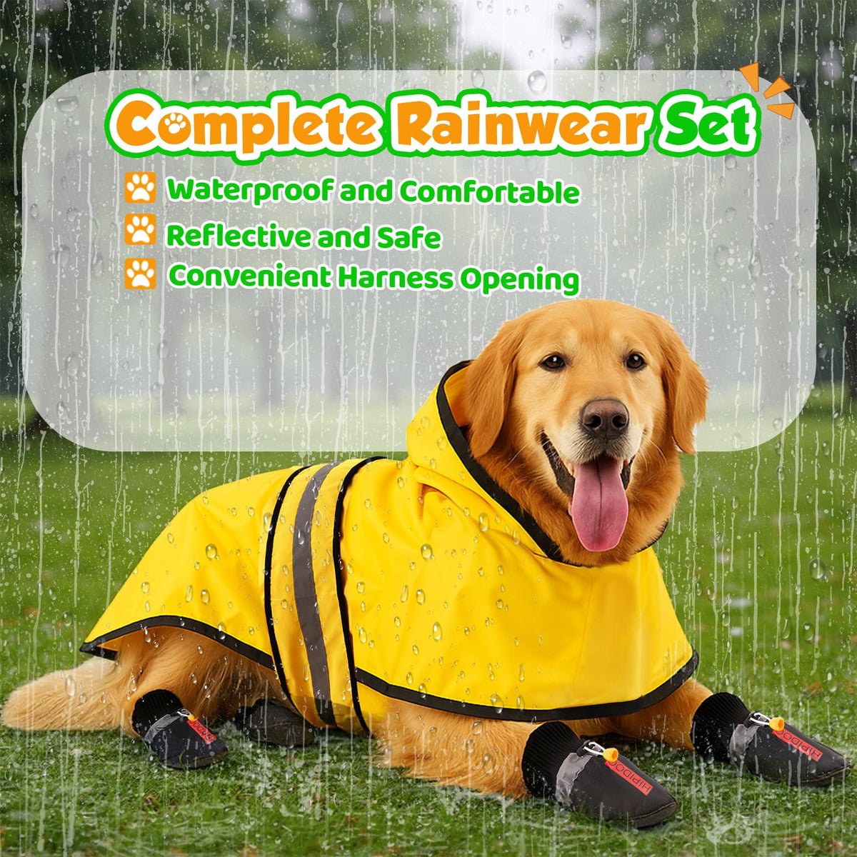 Waterproof Dog Raincoat Shoes 50 (Single Side / 50-70lbs)