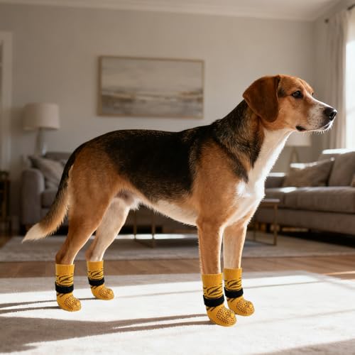 Anti Slip Dog Socks for Hot (Tiger Brown / Large)