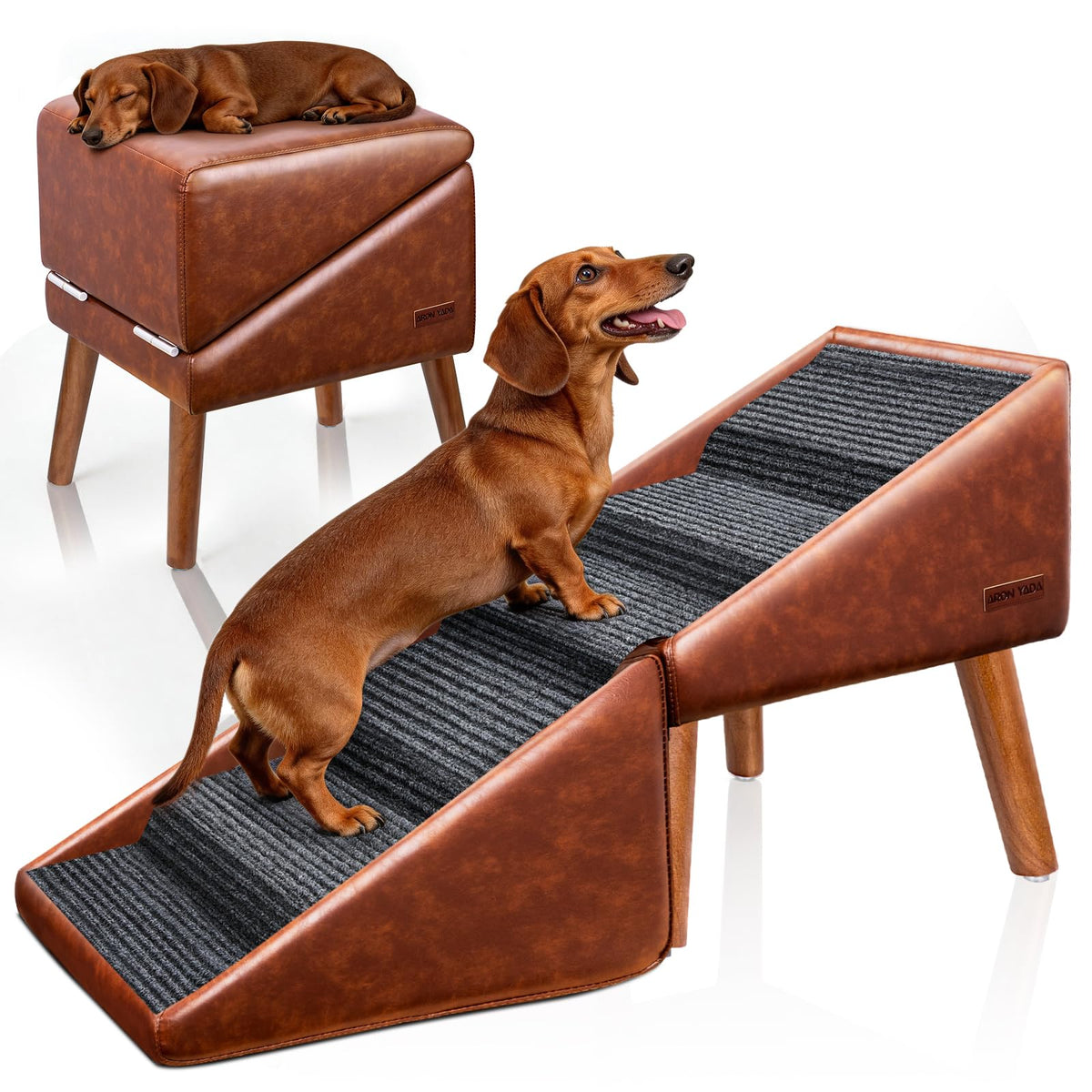 Dog Stairs & Ramp for High Bed & Couch (Brown / 22.8in Bed)