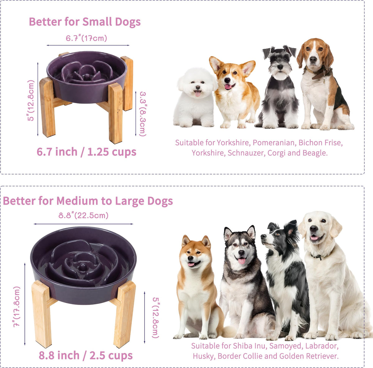 Elevated Slow Feeder Dog Bowl (Purple / 1.5 Cups)