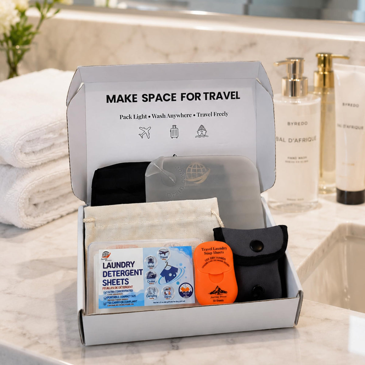 Travel Laundry Detergent Sheets Gift Set (Travel Laundry Kit 6-piece Gift Set)