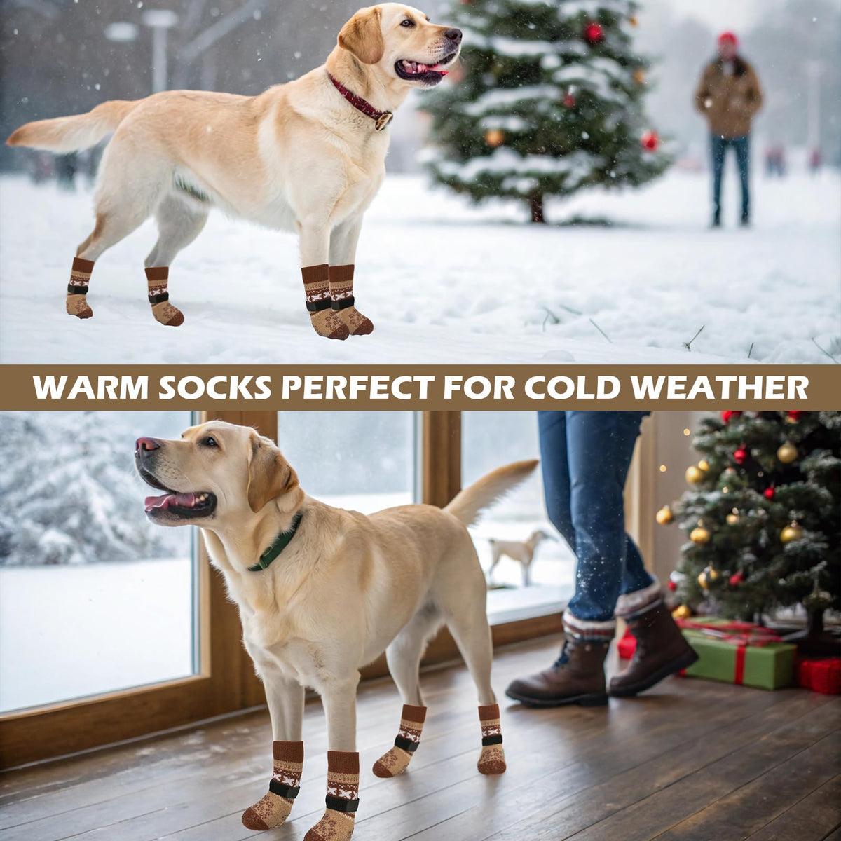 Anti Slip Dog Socks to Prevent Licking Paws for Hot Pavement (Khaki / Small)