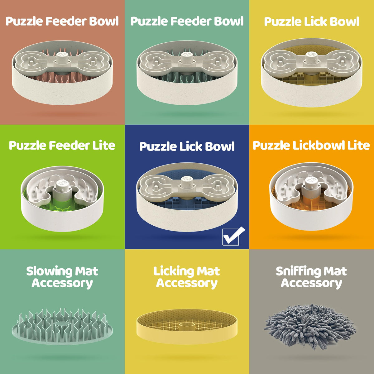 Slow Feeder Dog Bowl with Lick Mat and Puzzle Inserts (L / Blue)