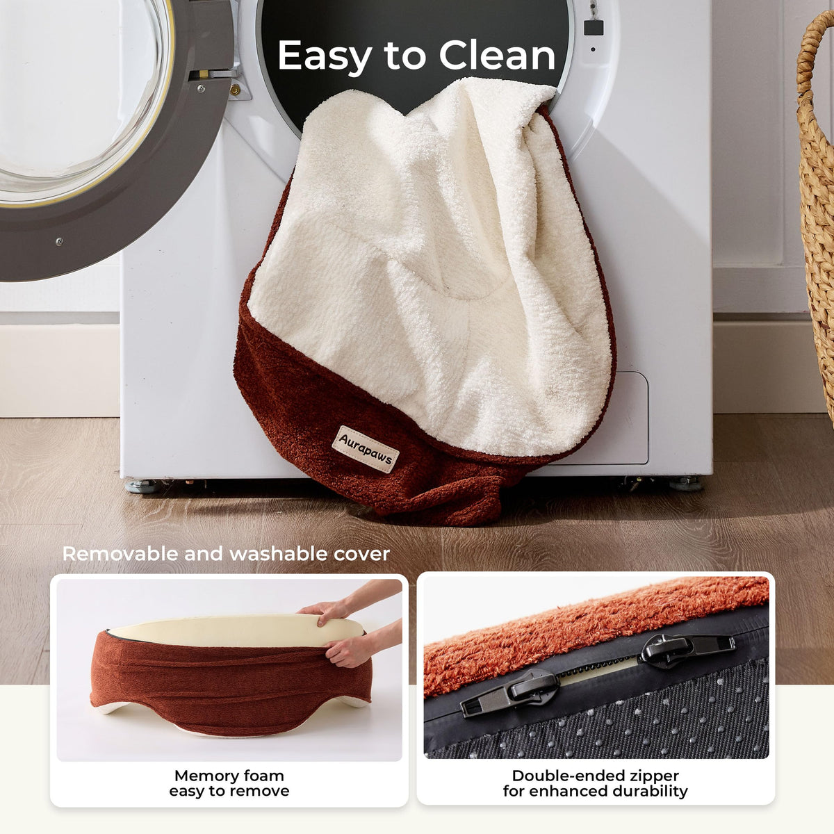 Dog Bed for Medium Sized Dog (Leather-Brick Red-Light Gray / 36"L x 27"W x 14.17"Th)