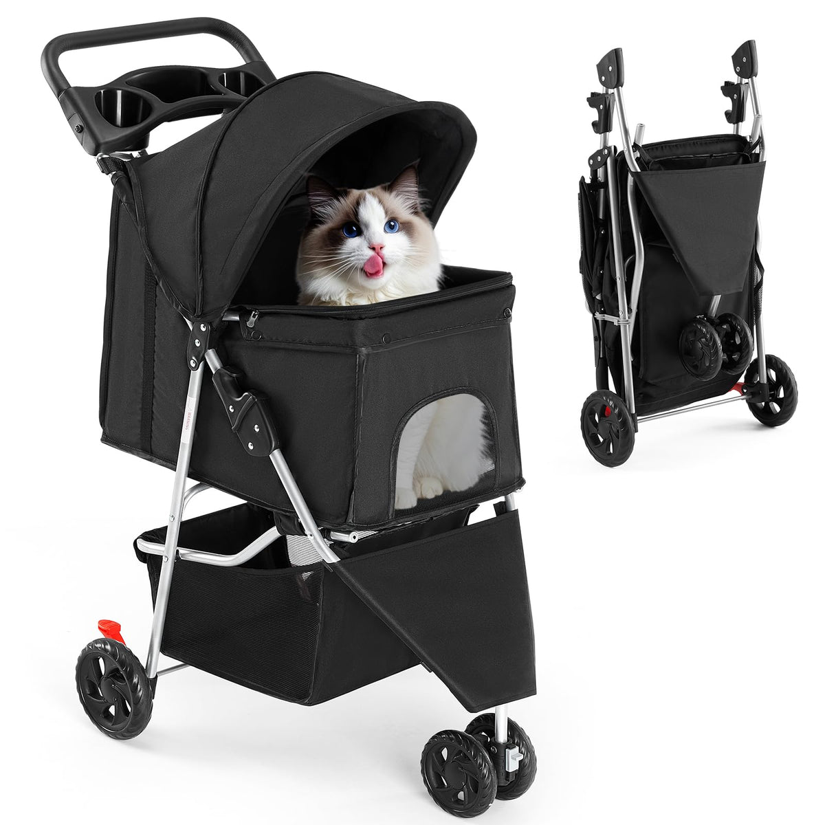 3 Wheel Dogs Stroller for Small to Medium Pets (Black / 29.1" x 17.7" x 39.4")