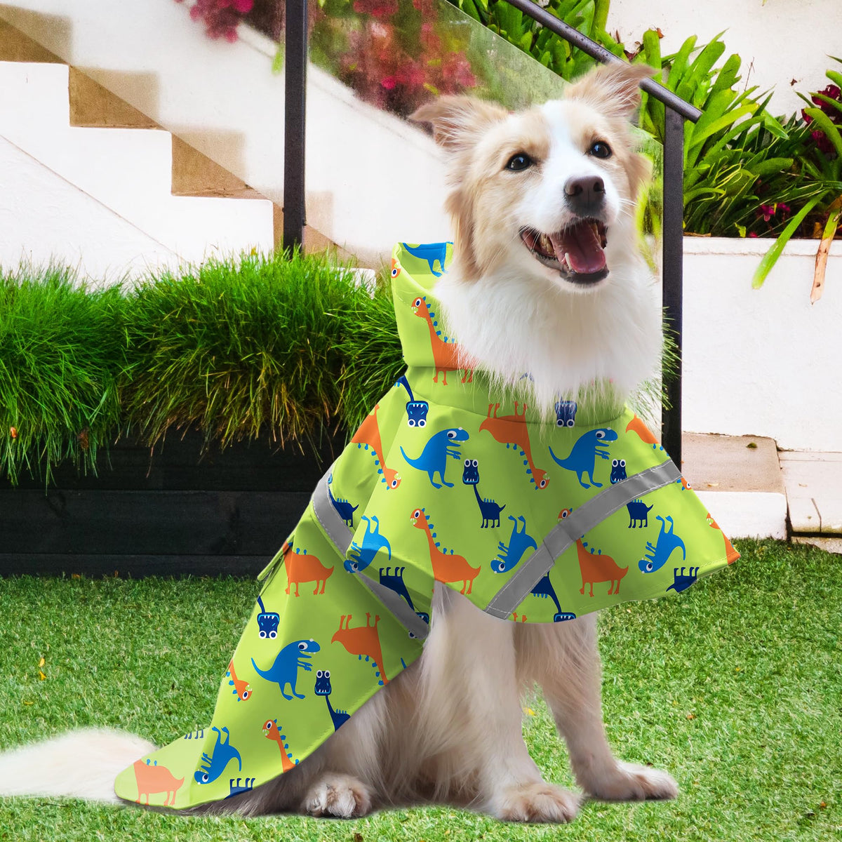 Large Dog Raincoat Adjustable (Green Dinosaur / X-Large (Pack of 1))