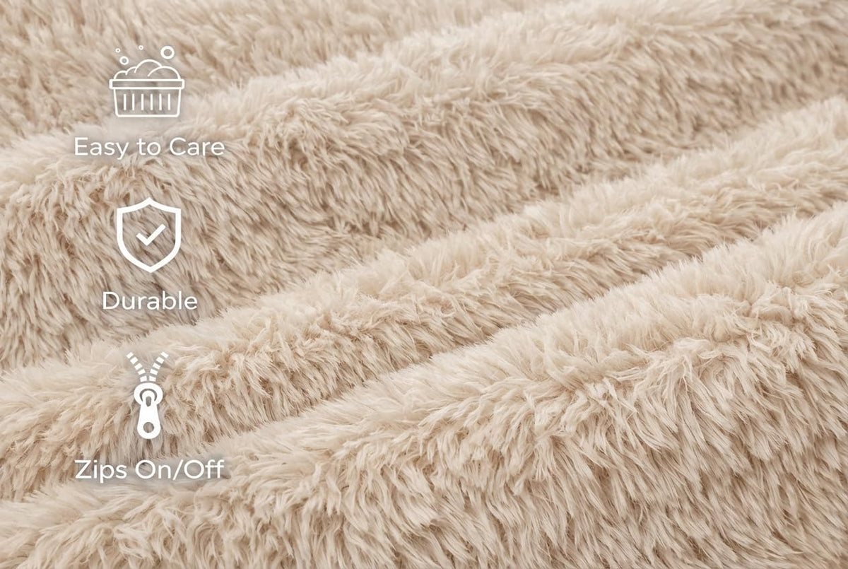 Orthopedic Memory Foam Dog Bed 7" Inch Thick Extra Large Dog Bed with Pillow Fluffy Brown 50"x34"x10" Includes Waterproof Liner & Durable Removable Cover with Smart Design (Brown (Light) - Fluffy / XL - 50"x34"x10")