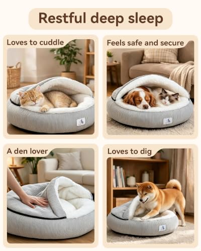 Calming Cozy Dog Cave Cover Bed (Light Grey)