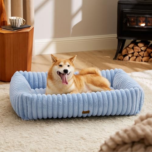 ComfyFleece® Cute Dog Bed Medium Large Size Dog Washable (30.0"L x 24.0"W x 8.0"Th / Blue)