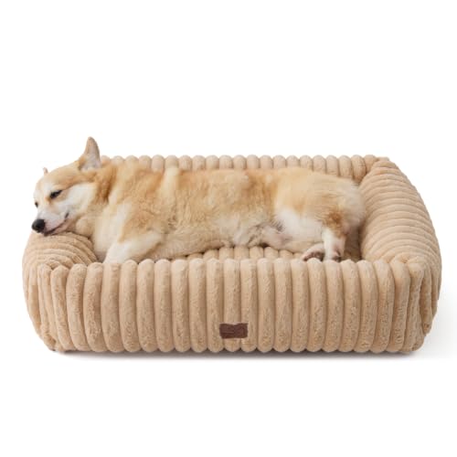 ComfyFleece® Cute Dog Bed Medium Large Size Dog (33.0"L x 25.5"W x 8.0"Th / Sandy Beige)