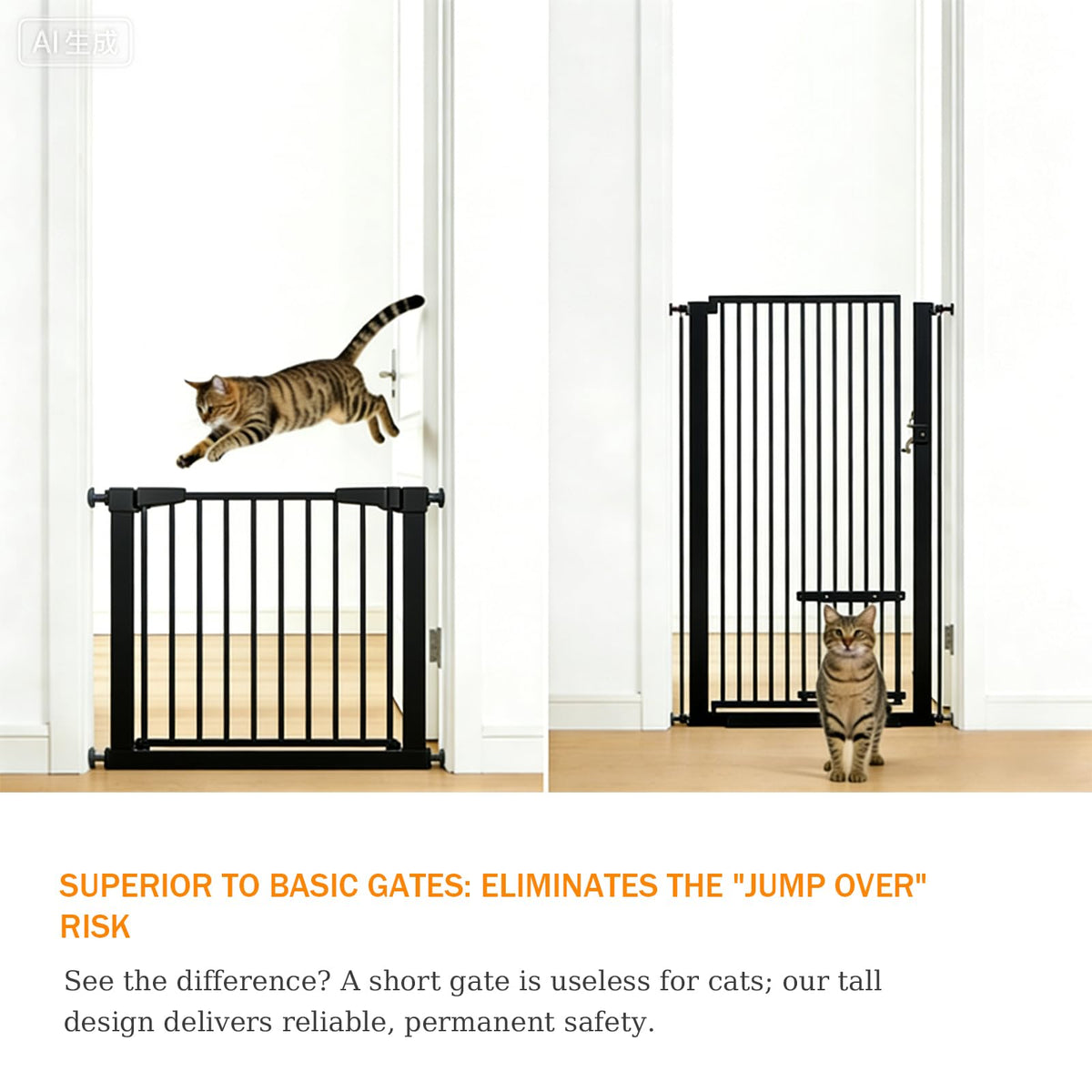 55.11" Extra Tall Pet Gate With Small Cat Door (Black / 55.11 inches SET A)