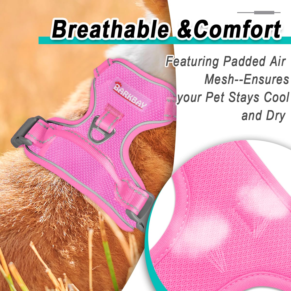 Dog Harness for Small Sized Dog No Pull Mesh 2 Clips Dog Vest (Pink-Mesh / Small)
