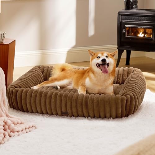ComfyFleece® Cute Dog Bed Medium Large Size Dog (30.0"L x 24.0"W x 8.0"Th / Camel Brown)