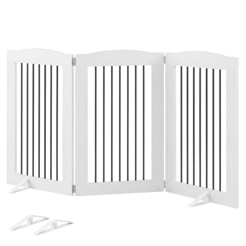 Indoor Dog Gate with Support Feet (White / 【3 Panels】61.4"L x 31.5"H)