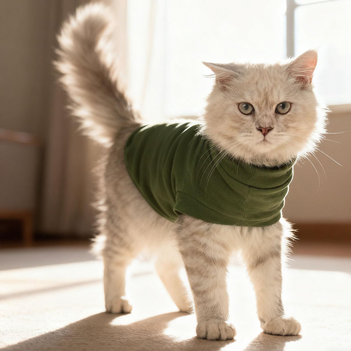 Cat Sweater Warm Fleece Pet Clothes for Cats Only (Army Green / Small)
