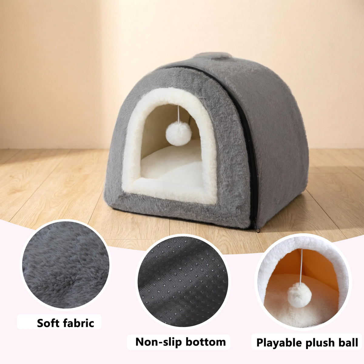 Cat Bed for Indoor Cats (Dark Grey / M:(15.7"×15.7"×14.1"))