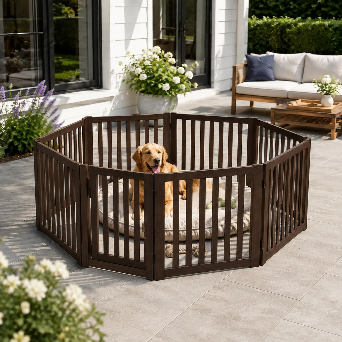 Freestanding Dog Gate (Espresso / 3 Panel 60" Wide)