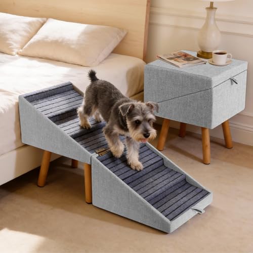 Dog Steps for Bed Pet Stairs for High Bed Converts to Nightstand (Light Grey / XXL(21.06”H))
