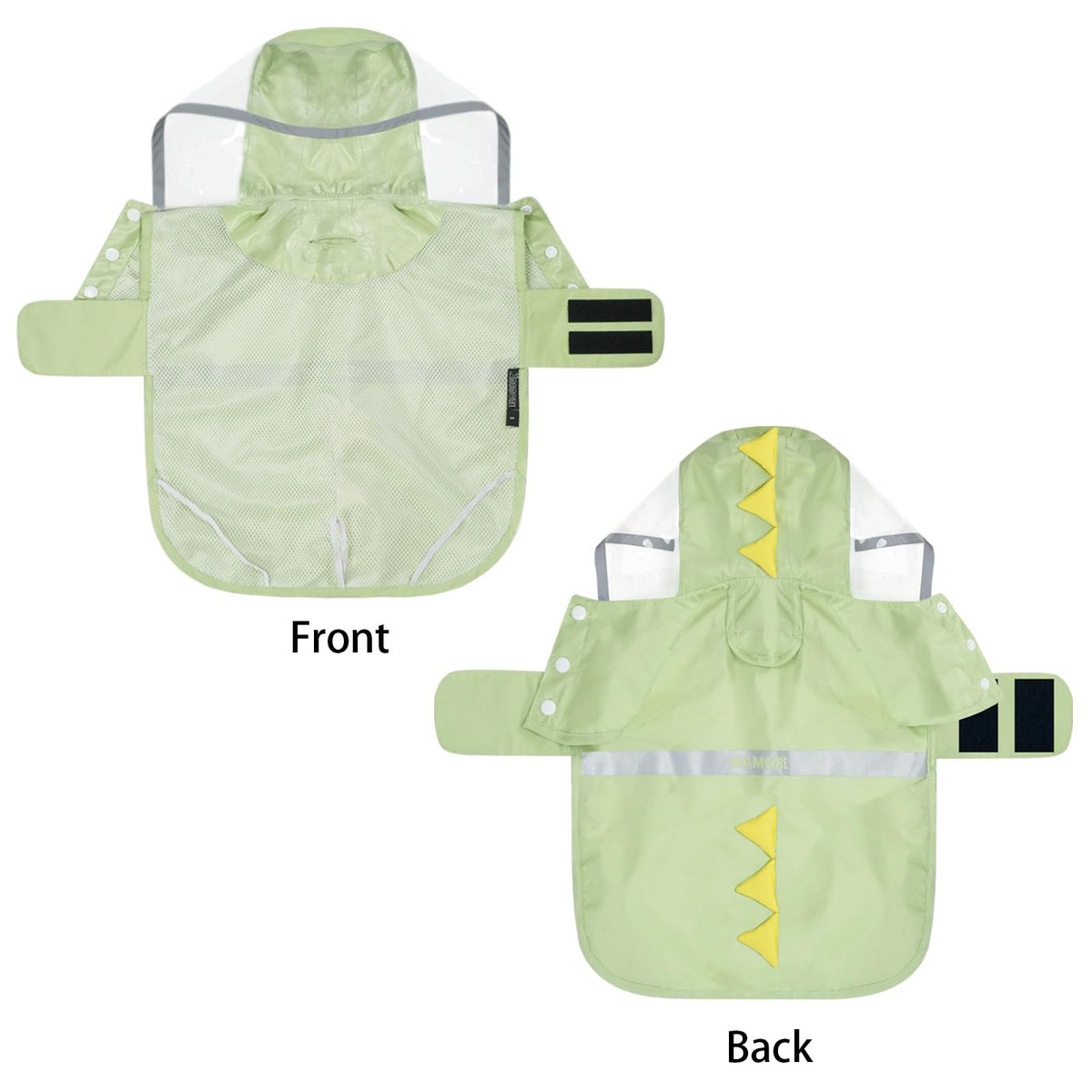 Dog Raincoat Waterproof Reflective Adjustable Hooded Dog Rain Coat with Leash Hole (Green Dinosaur / Large(22-37lb))